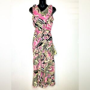 VTG Y2K Dress-U Women’s Dress 8 Ruffle Floral Tropical Funky Polynesian Hawaiian